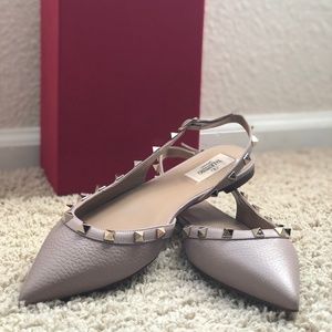 100% AUTHENTIC Rockstud Leather Slingback Flats